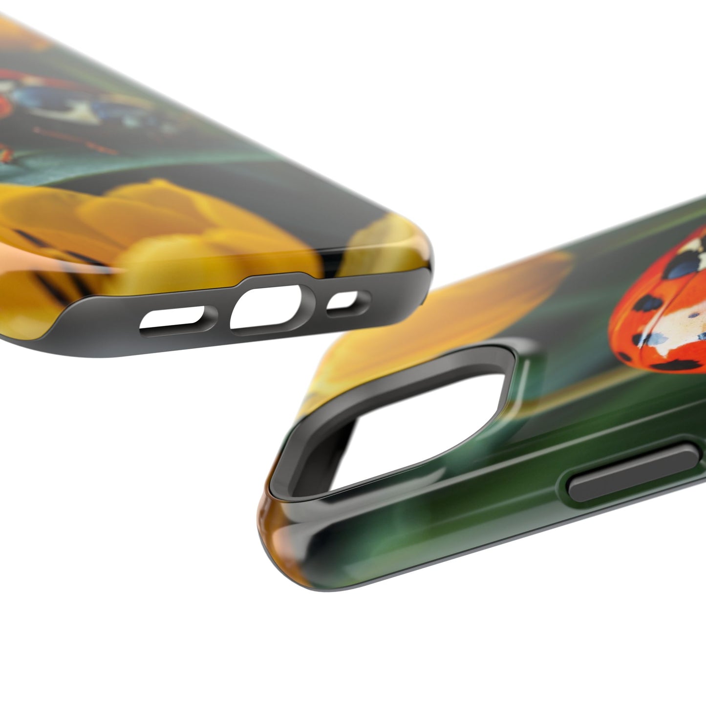 MagSafe iPhone Case: Vibrant Ladybug Amidst a Lush Yellow Flower Garden