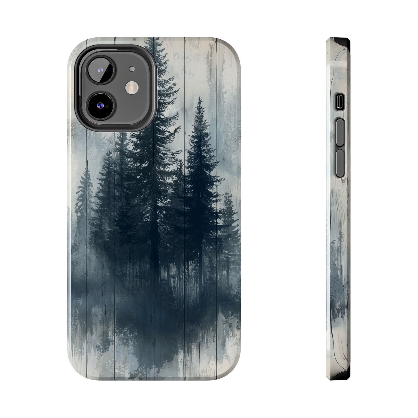 Rustic Pine Forest iPhone Case - Blue Toned Woodland Country Design