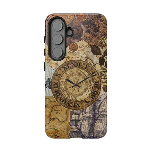 Steampunk Vintage Adventure Samsung Galaxy Case – Dual-Layer Protection with Antique Map and Clock Design