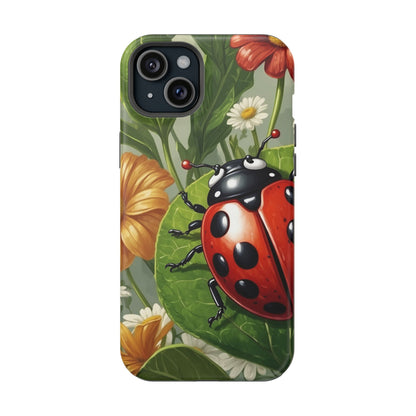 Ladybug Garden MagSafe iPhone Case – Whimsical Floral Design