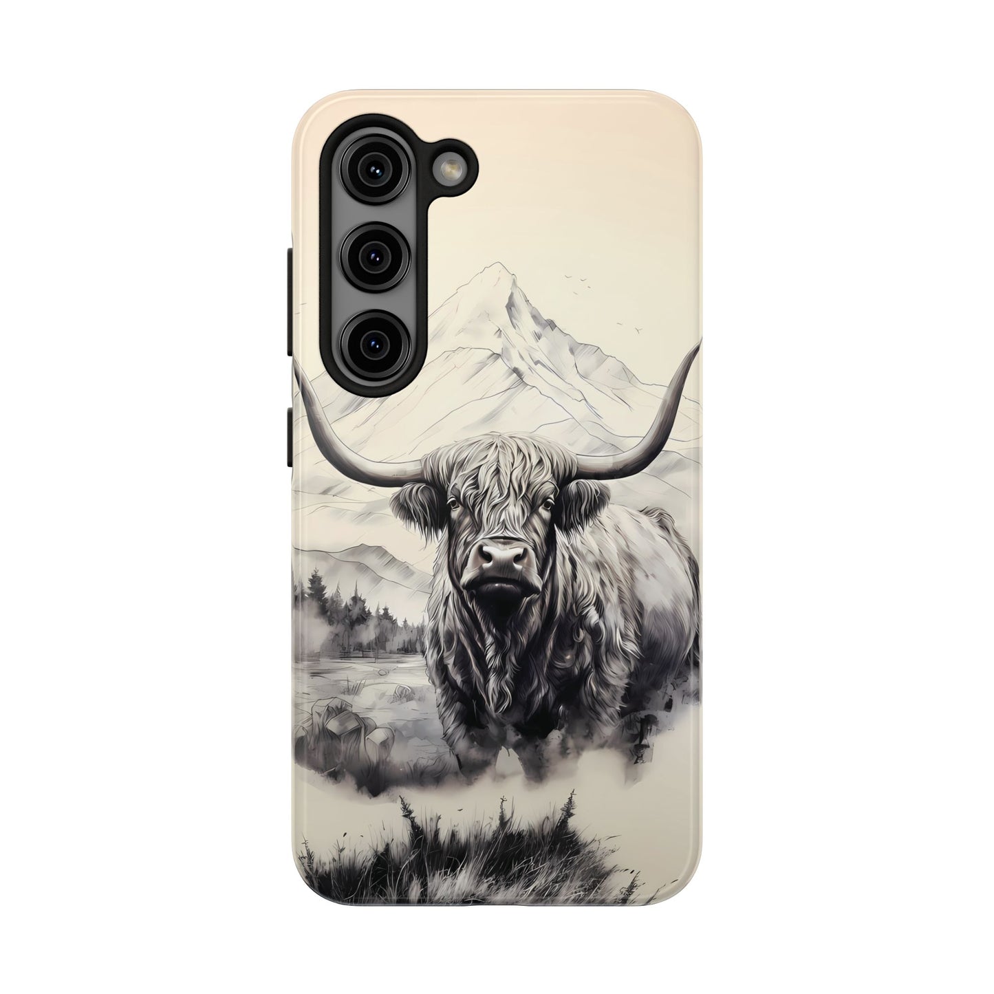 Highland Cow with Majestic Mountain Valley Backdrop | Western Cowgirl Phone Cases