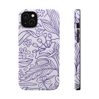 Lavender Floral Line Art Tough MagSafe iPhone Case – Minimalist Botanical Design with Dual-Layer Protection