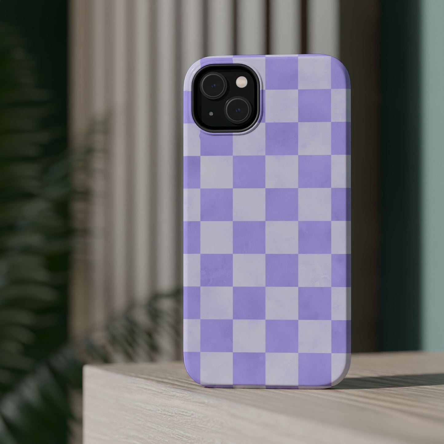 Lavender Checkerboard MagSafe iPhone Case – Shockproof, Smooth Matte Finish, Dual-Layer Design