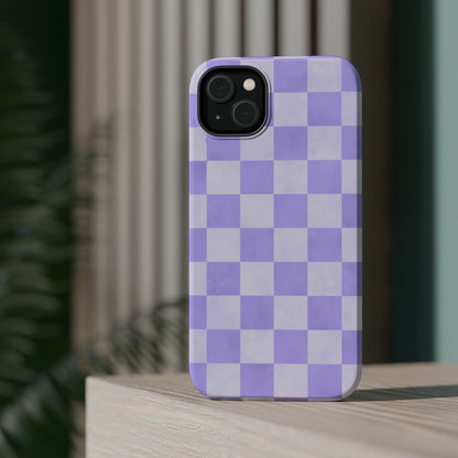 Lavender Checkerboard MagSafe iPhone Case – Shockproof, Smooth Matte Finish, Dual-Layer Design