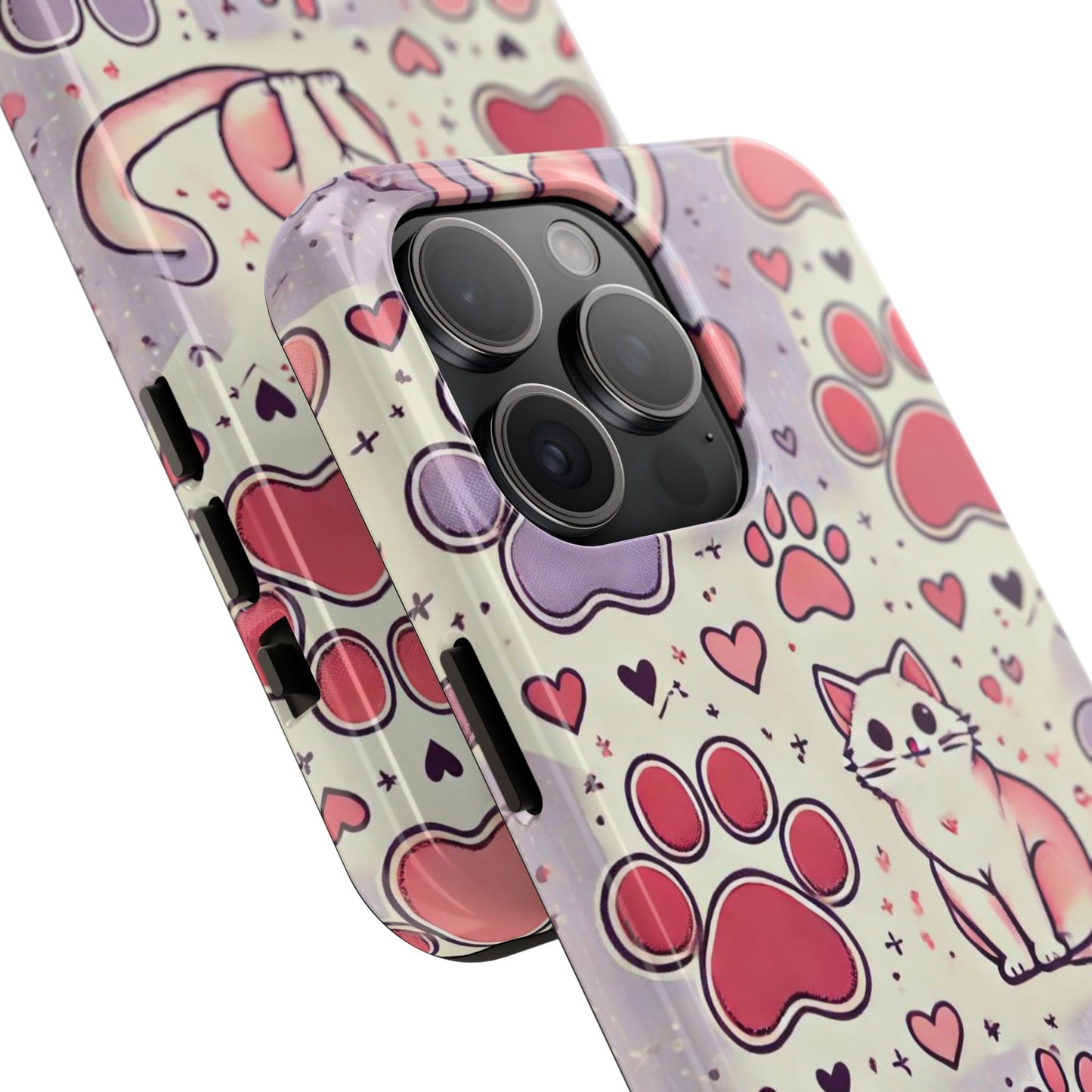 Cute Cat and Paw Print iPhone Case - Pet Lover’s Protective Cover