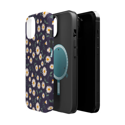 Midnight Daisy MagSafe iPhone Case – Dark Navy Floral Design, Slim and Protective