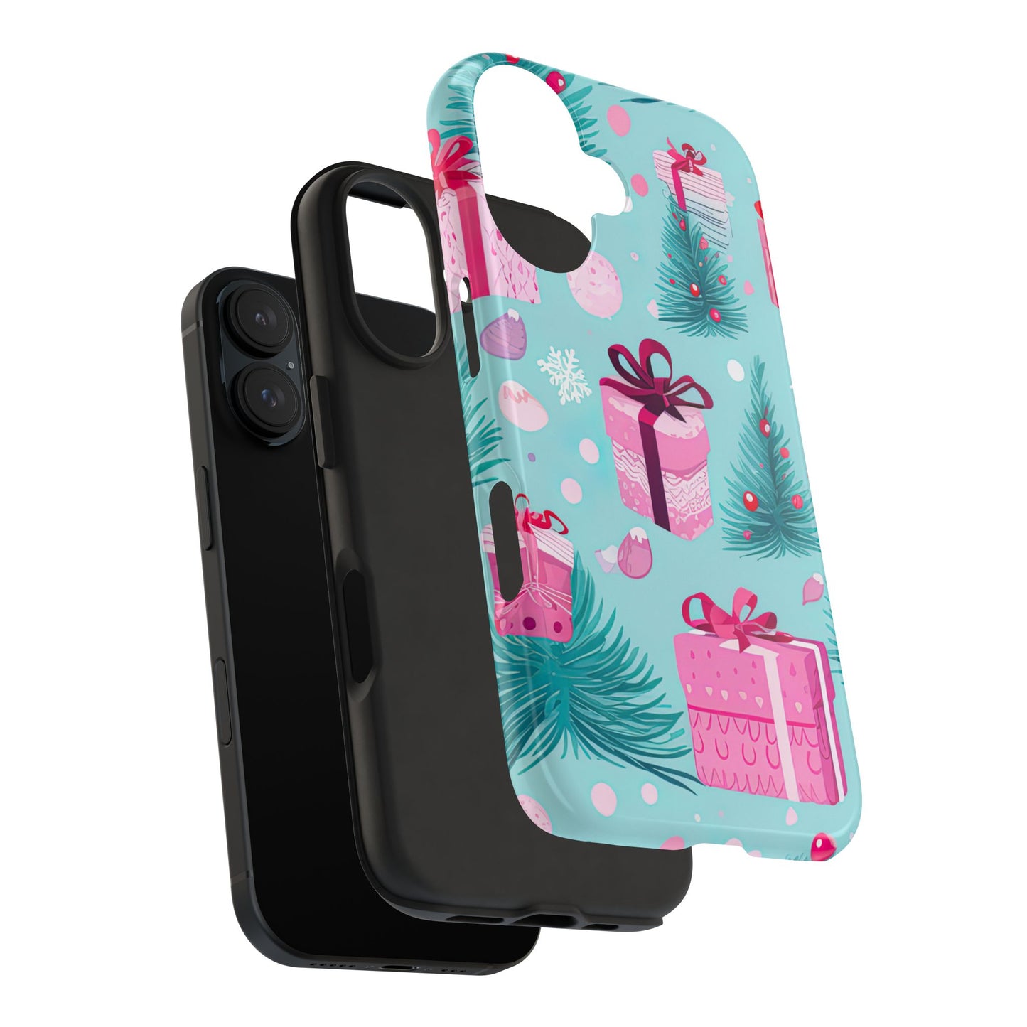 Festive Pink Christmas Gifts and Evergreen iPhone Case – Holiday Theme, Protective Cover