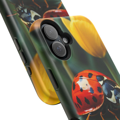 MagSafe iPhone Case: Vibrant Ladybug Amidst a Lush Yellow Flower Garden