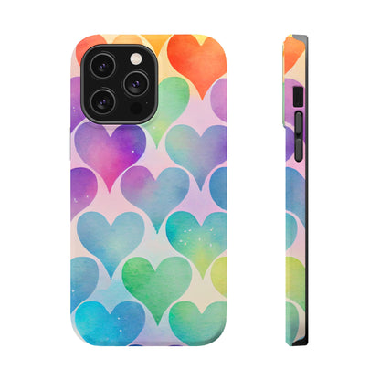 Rainbow Hearts Watercolor iPhone Case – Slim Design, Glossy Finish