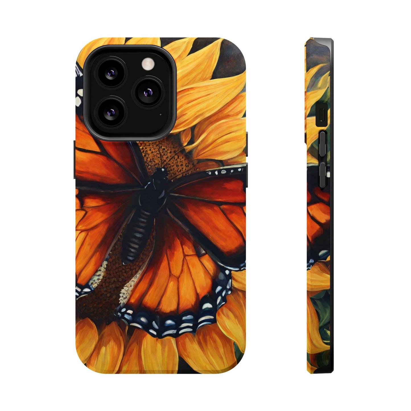 Monarch Butterfly & Sunflower Art – MagSafe iPhone Case