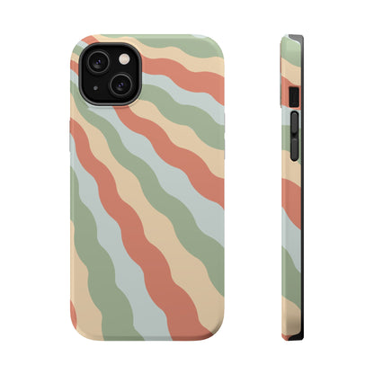 Earthy Retro Waves MagSafe iPhone Case – 70s-Inspired Wavy Stripes in Soft Green, Cream, and Rust