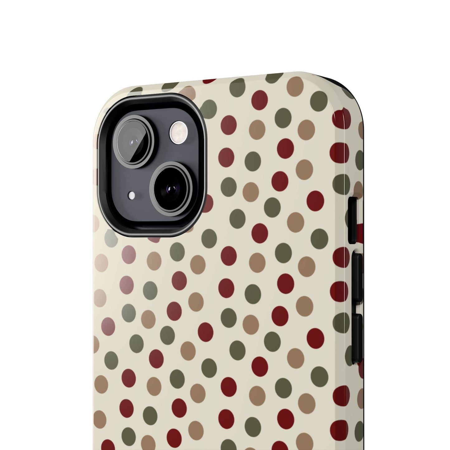 Festive Red & Green Polka Dots on Cream – iPhone Case