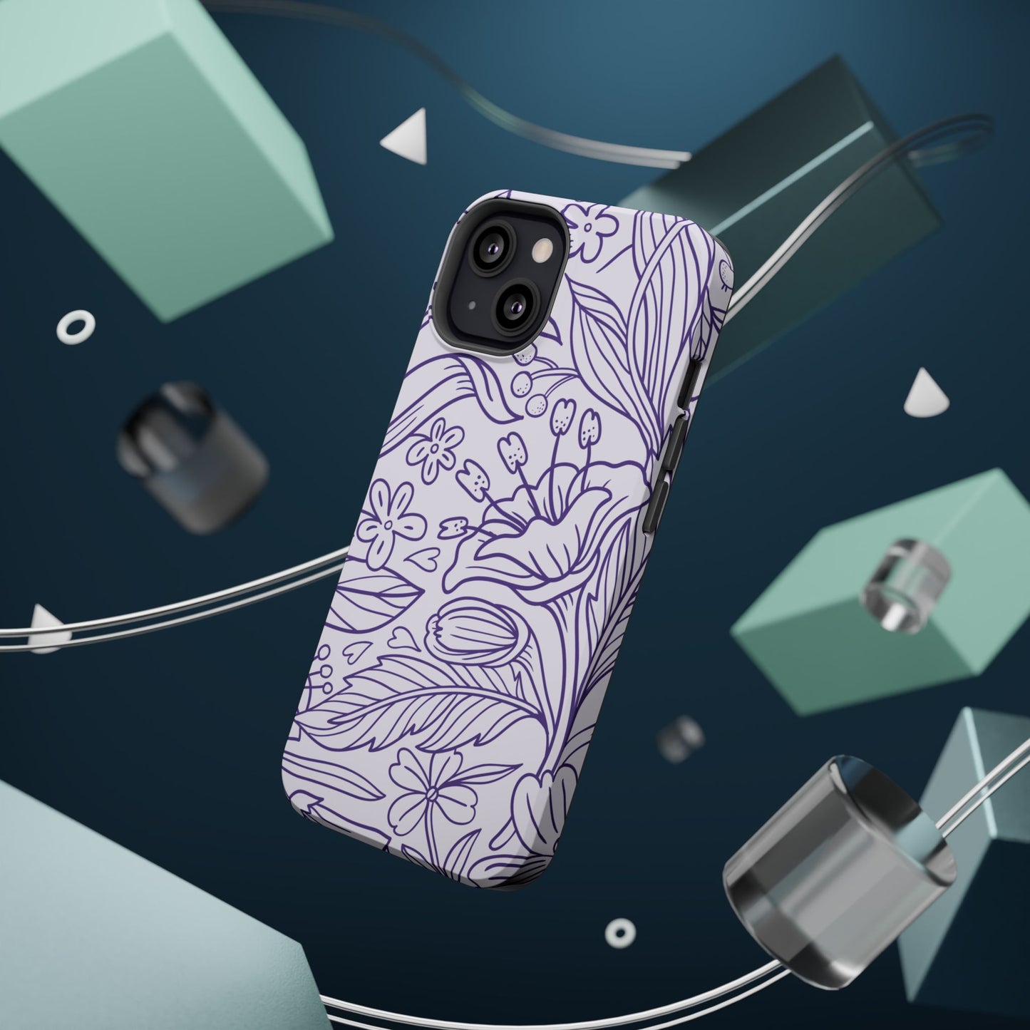 Lavender Floral Line Art Tough MagSafe iPhone Case – Minimalist Botanical Design with Dual-Layer Protection