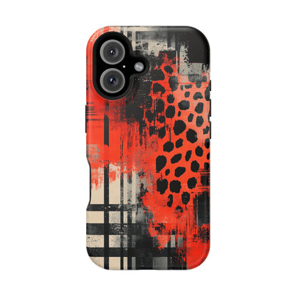 MagSafe iPhone Case: Cheetah Plaid – Red & Black Pattern