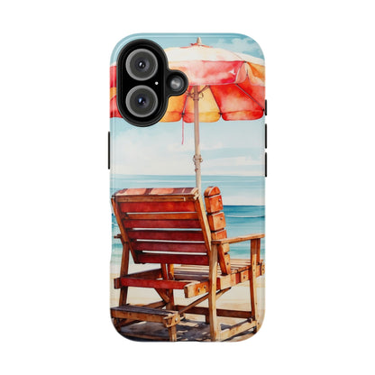 Beachfront Sunset Lounge iPhone Case – Vibrant Watercolor Design