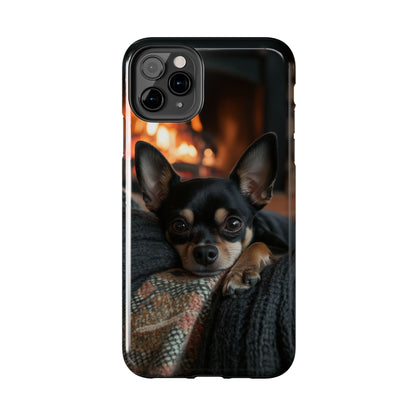 Cozy Chihuahua Fireplace iPhone Case – Warm and Stylish Design