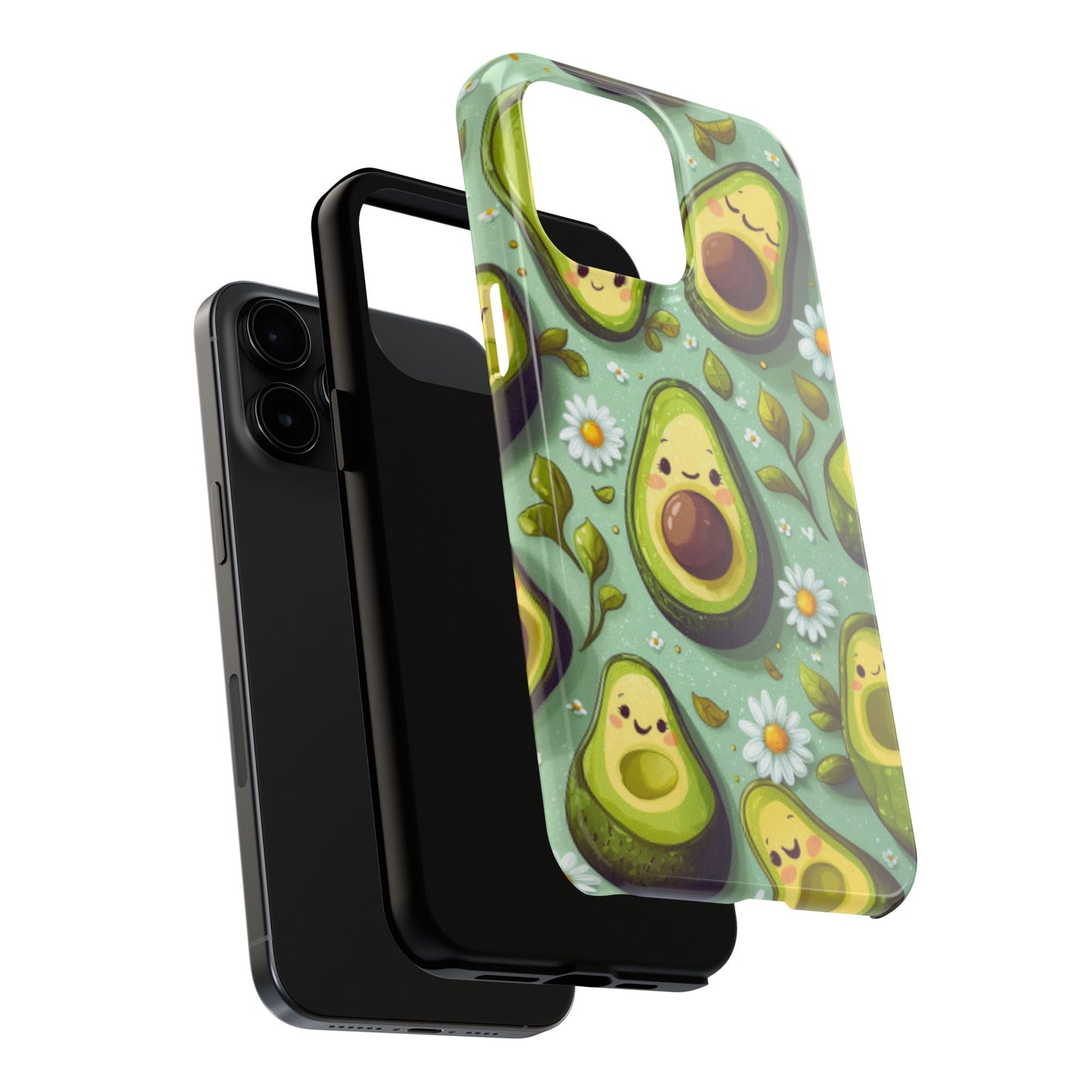 Cute Avocado iPhone Case – Adorable Kawaii Avocados with Daisies, Shock - Resistant - BOGO Cases