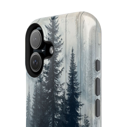 Rustic Pine Forest MagSafe iPhone Case - Blue Toned Woodland Design