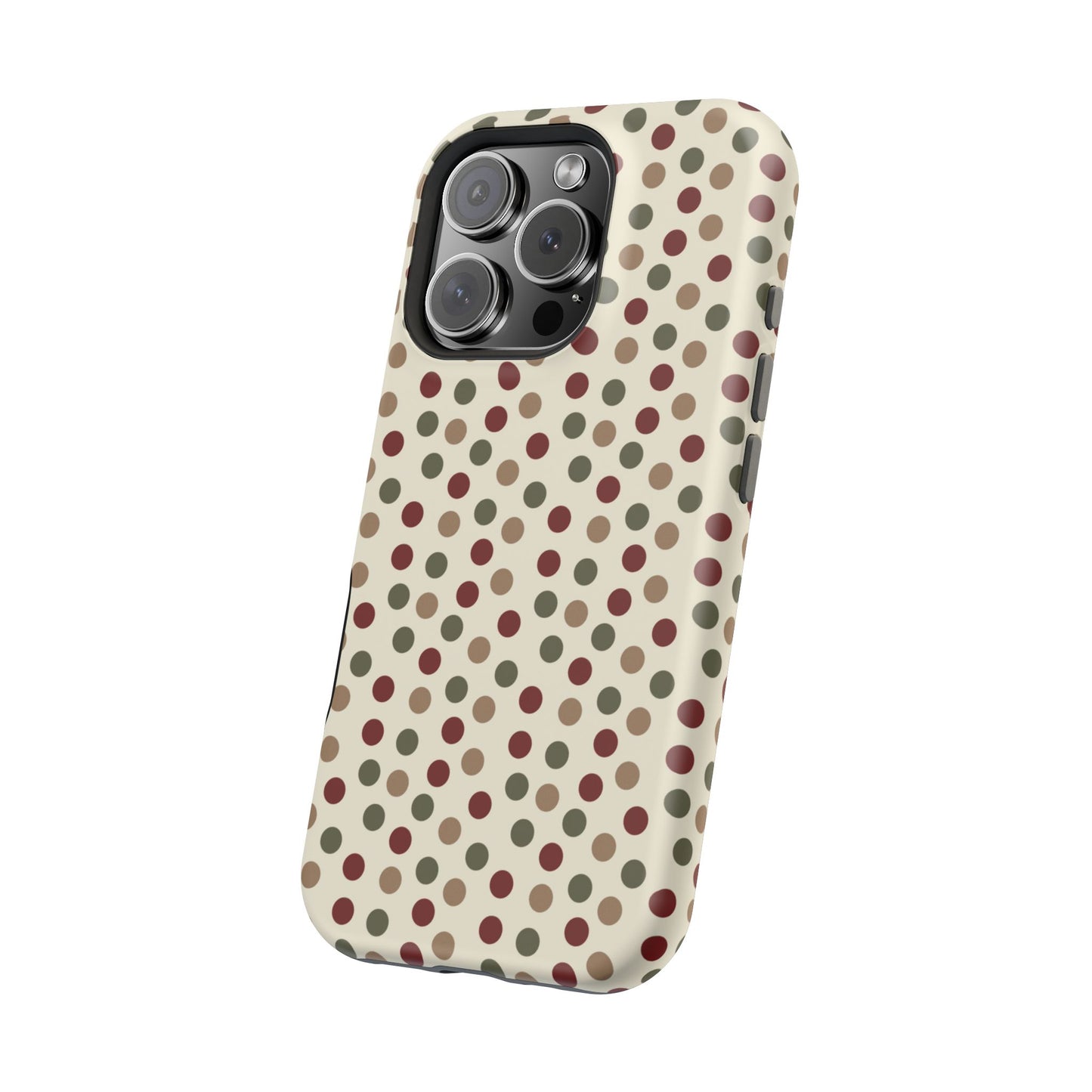 Festive Red & Green Polka Dots on Cream – MagSafe iPhone Case