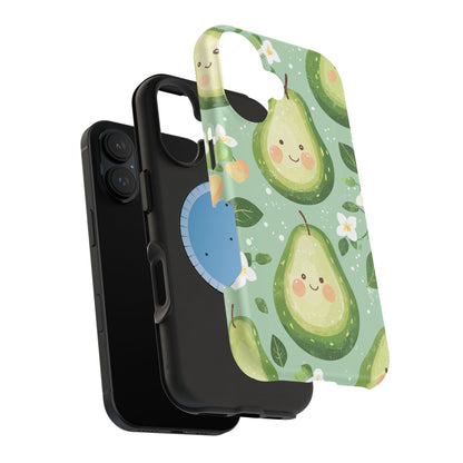 Smiling Avocados Tough MagSafe iPhone Case – Cute Avocado Design, Dual-Layer Protection