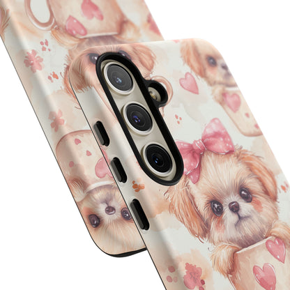 Adorable Puppy in Teacup Samsung Galaxy Case – Tough, Dual-Layer Protection with Cute Pink Bow Design