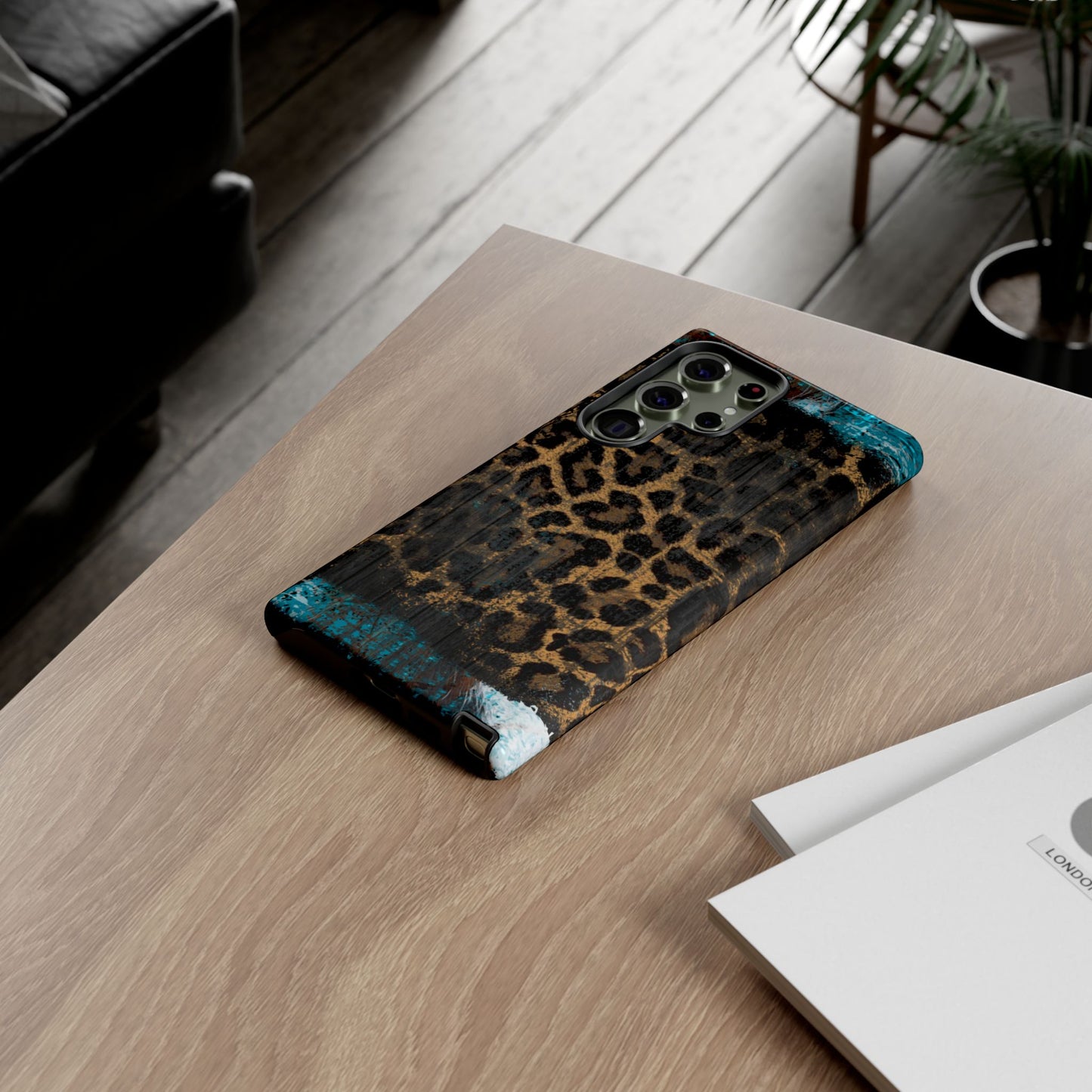 Boho Leopard and Turquoise Tough Samsung Galaxy Case – Rustic Western Design with Dual-Layer Protection