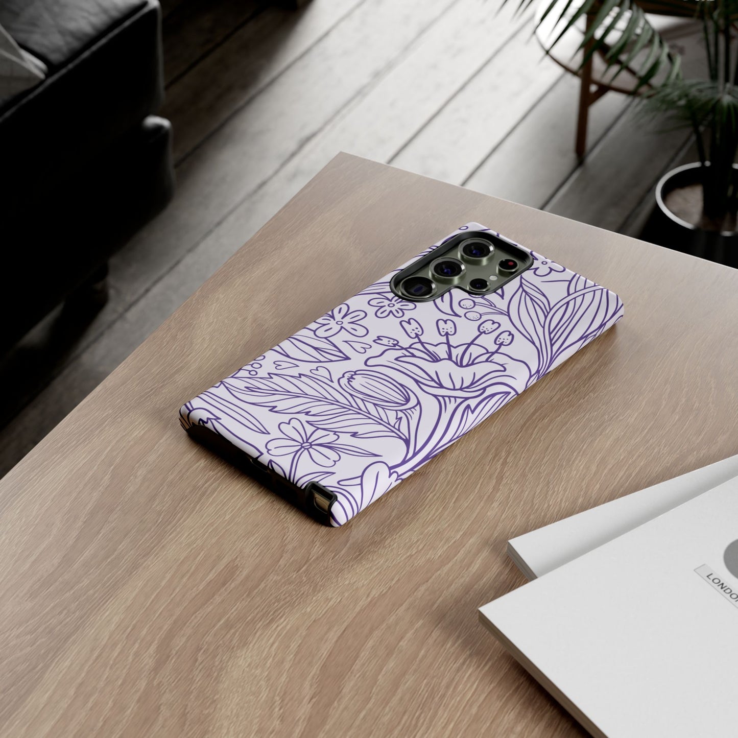 Lavender Floral Line Art Tough Samsung Galaxy Case – Minimalist Botanical Design with Dual-Layer Protection