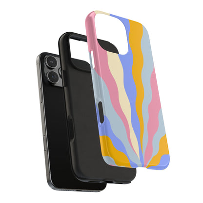 Pastel Radiance iPhone Case – 70s-Inspired Dual-Layer Design with Wavy Sunburst Pattern