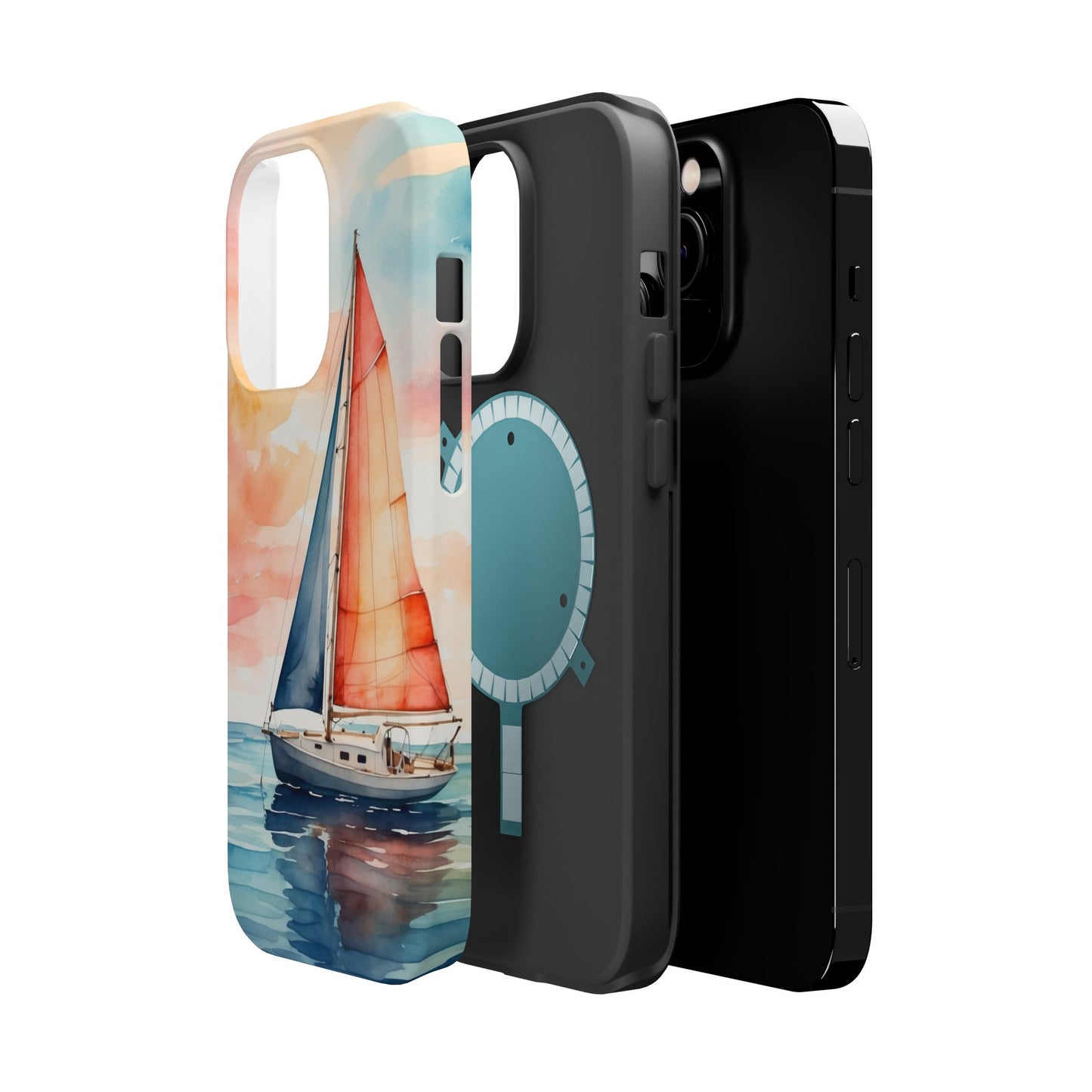 Sunset Sail MagSafe iPhone Case – Watercolor Sailboat and Sky Design