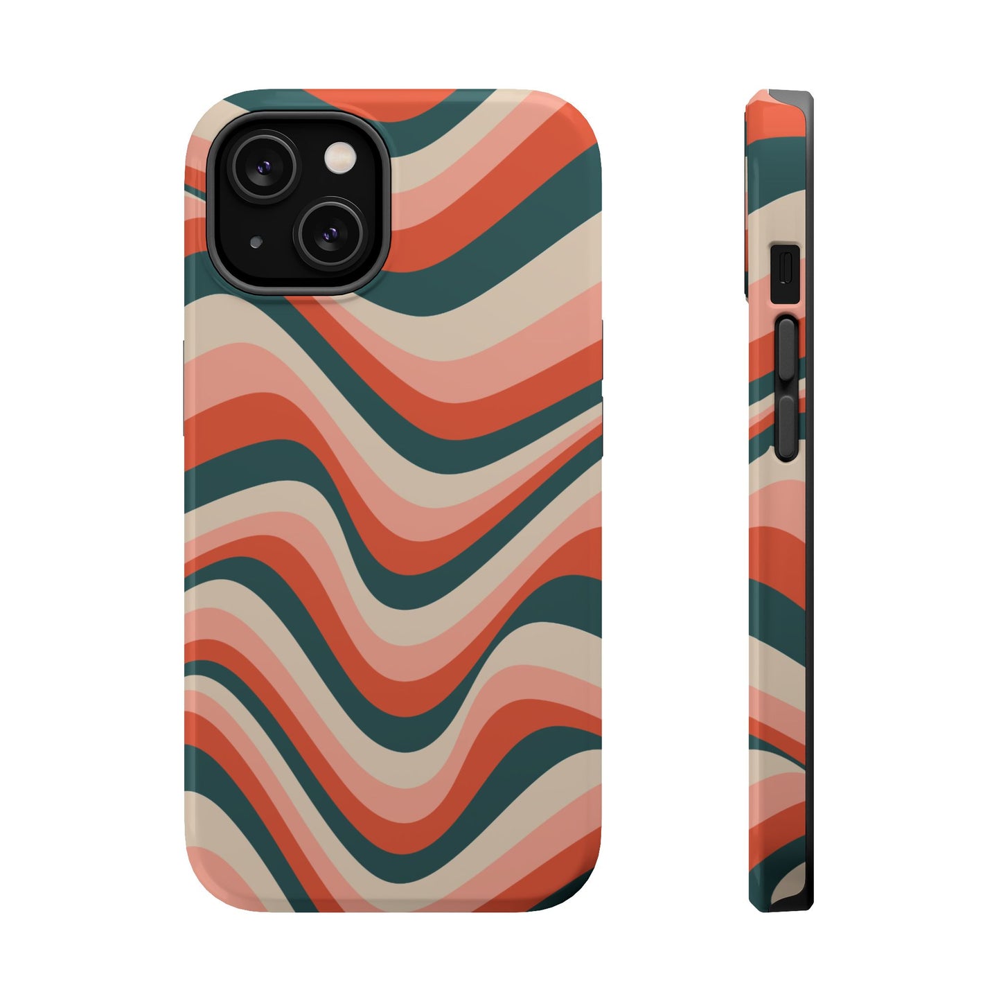 Groovy Waves MagSafe iPhone Case – Retro 70s-Inspired Stripes in Coral, Cream, and Teal