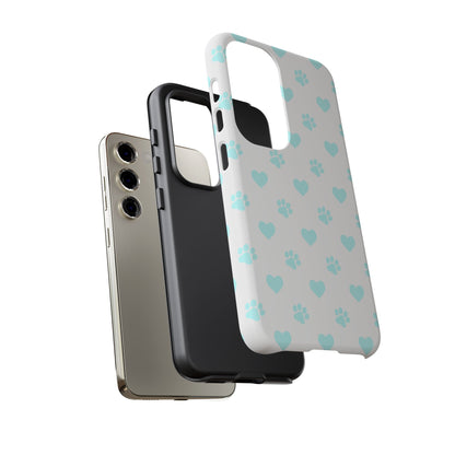 Samsung Galaxy Case - Aqua Paw Print & Heart Design