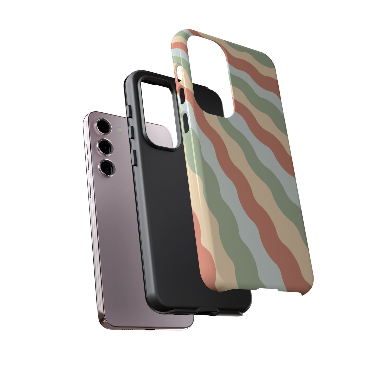 Earthy Retro Waves Samsung Galaxy Case – 70s-Inspired Wavy Stripes in Soft Green, Cream, and Rust