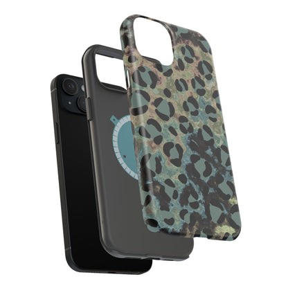 Moody Watercolor Leopard Print Tough MagSafe iPhone Case – Earthy Abstract Pattern with Dual-Layer Protection