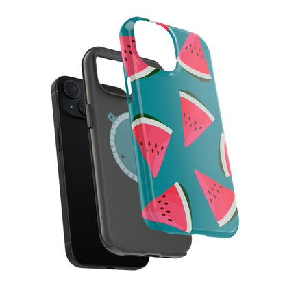 Watermelon Bliss MagSafe iPhone Case – Vibrant Summer Fruit Design on Teal Background