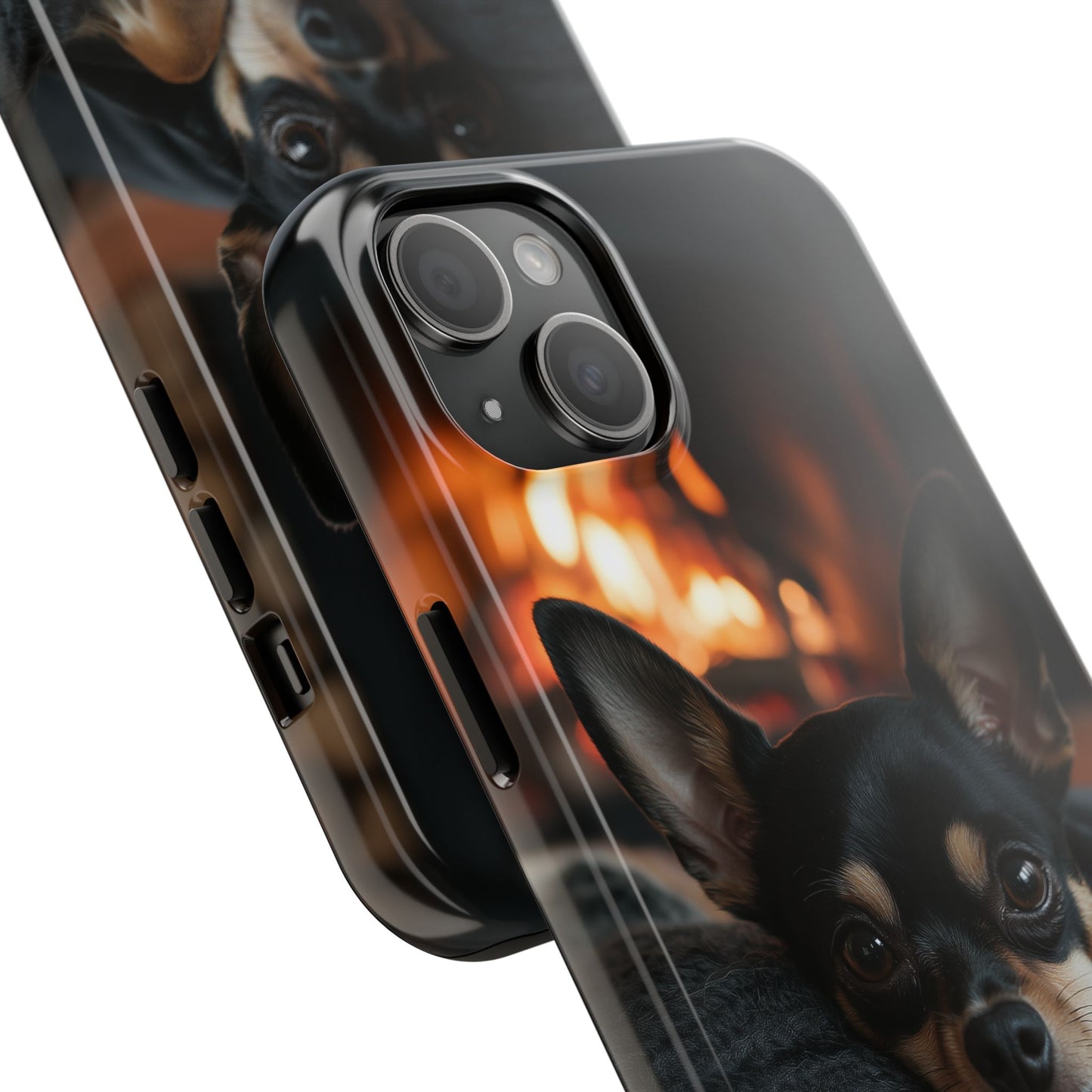 Cozy Chihuahua Fireplace iPhone Case – Warm and Stylish Design