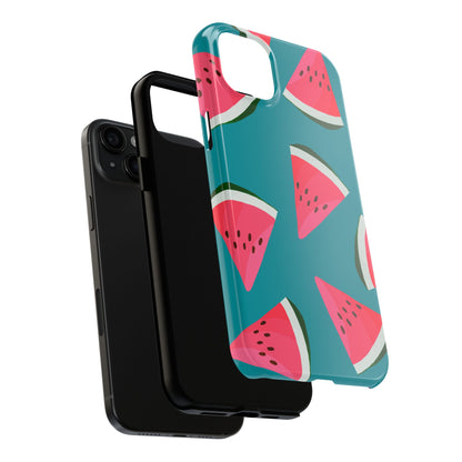 Watermelon Bliss iPhone Case – Vibrant Summer Fruit Design on Teal Background