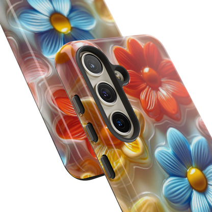 Glossy Retro Flower Samsung Galaxy Case – Colorful 3D Floral Design, Durable Protection