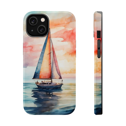 Sailboat Sunset MagSafe iPhone Case – Vibrant Watercolor Design