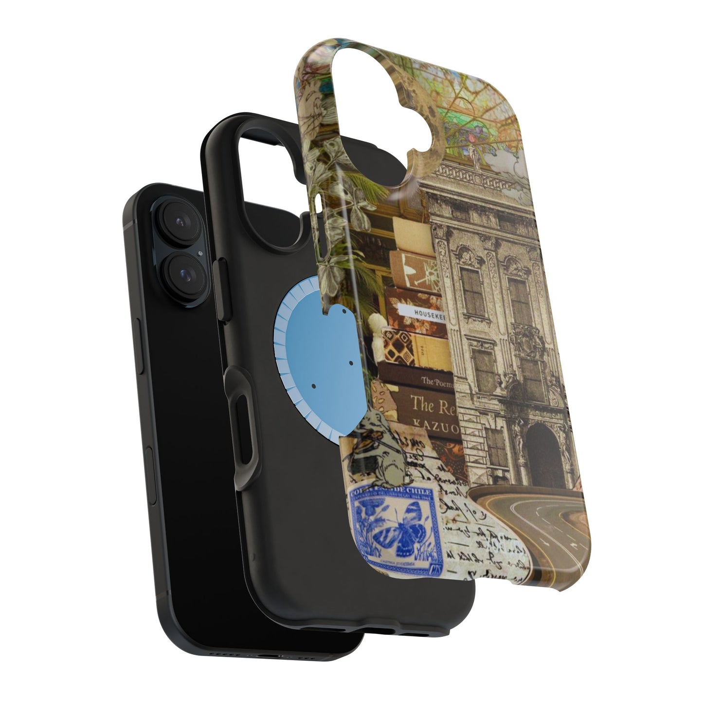 Whimsical Road Trip Collage MagSafe iPhone Case – Dual-Layer Protection with Vintage Art and Adventure Design