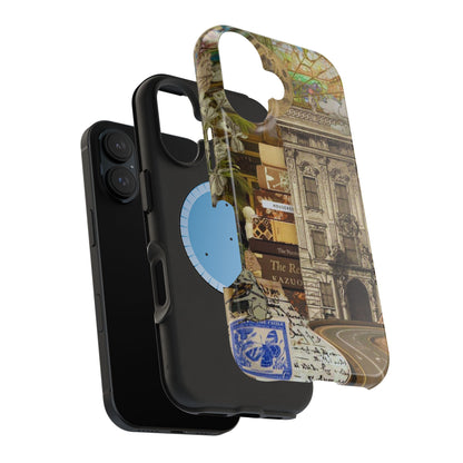 Whimsical Road Trip Collage MagSafe iPhone Case – Dual-Layer Protection with Vintage Art and Adventure Design