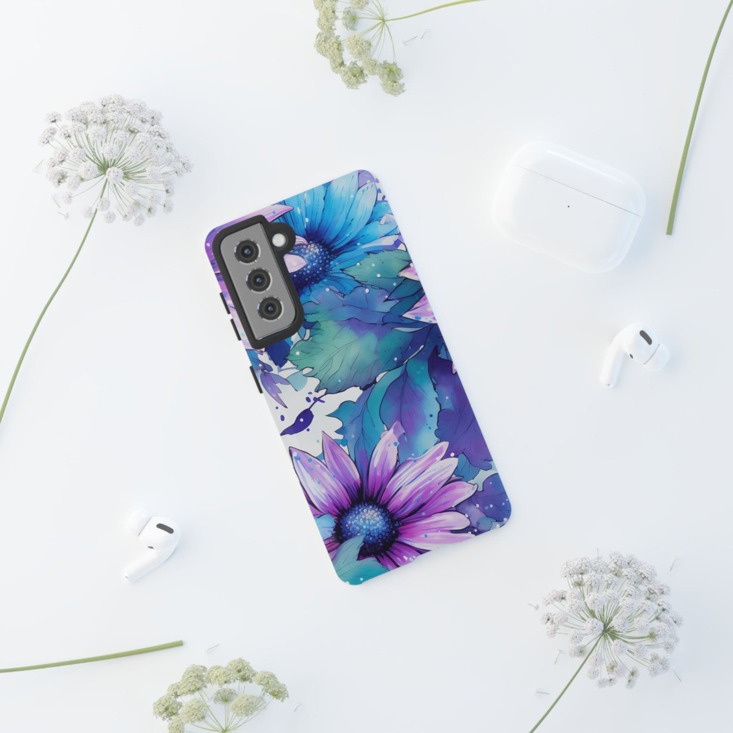 Purple & Teal Watercolor Floral Samsung Galaxy Case - Artistic Flower Design