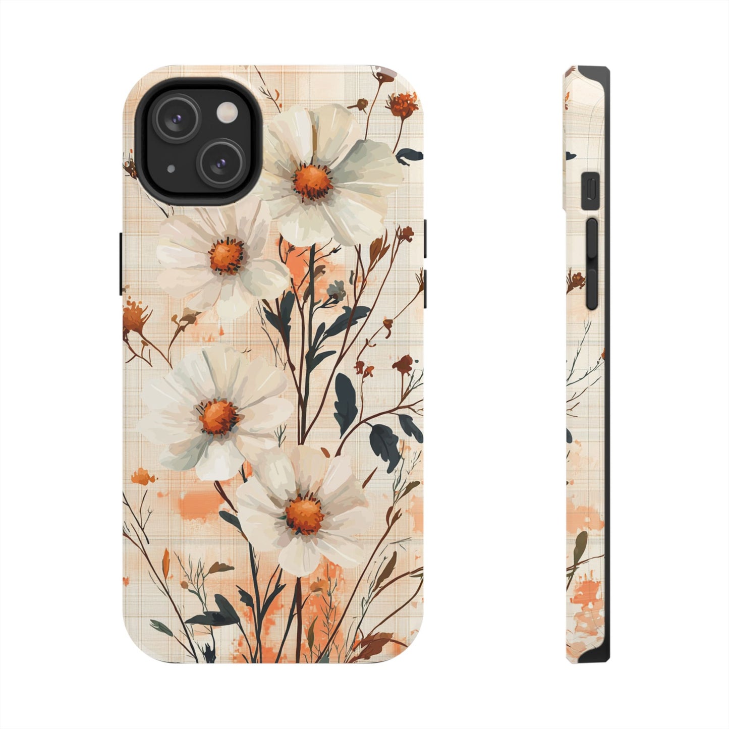 Pastel Orange Floral iPhone Case - Elegant Plaid Protective Cover