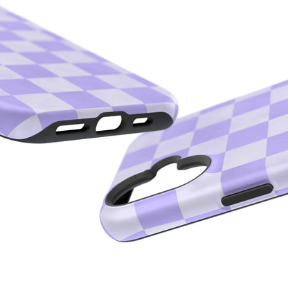 Lavender Checkerboard MagSafe iPhone Case – Shockproof, Smooth Matte Finish, Dual-Layer Design