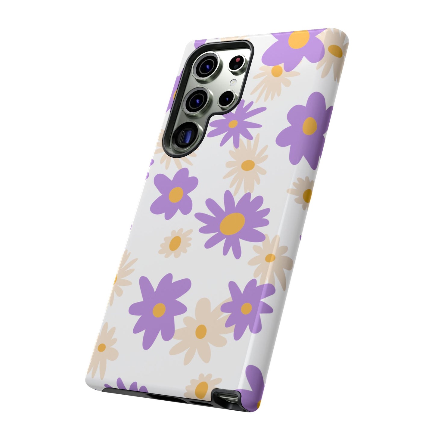 Retro Daisy Flower Samsung Galaxy Case – Pastel Purple & Cream Floral Design with Matte Finish