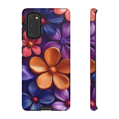 Bold Floral 3D Samsung Galaxy Case – Vivid Purple and Orange Flower Design, Shock - Resistant - BOGO Cases