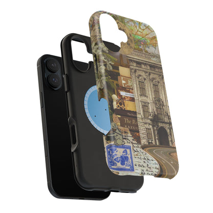 Whimsical Road Trip Collage MagSafe iPhone Case – Dual-Layer Protection with Vintage Art and Adventure Design