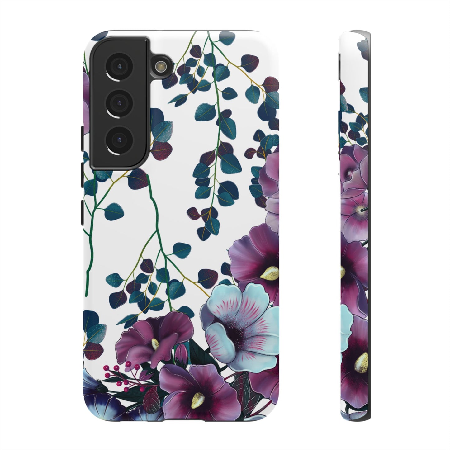 Moody Purple & Teal Floral Samsung Galaxy Series Case – Elegant Botanical Design