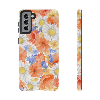 Watercolor Wildflower Pattern Samsung Galaxy Case – Durable Matte Finish with Daisy, Poppy & Cornflower Design