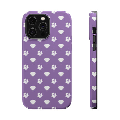 Lavender Paw Prints & Hearts Design - Adorable Pet Lover MagSafe iPhone Case