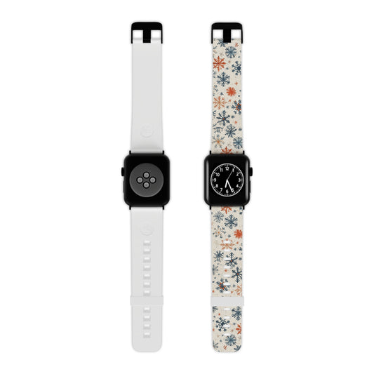  Rustic Orange and Blue Snowflake Pattern Apple Watch Band